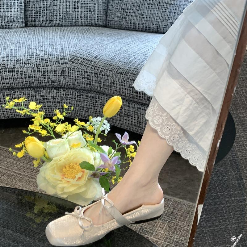 Sheepskin~ Height increase 4cm bow square head versatile shallow mouth Mary Jane single shoes women's flat shoes