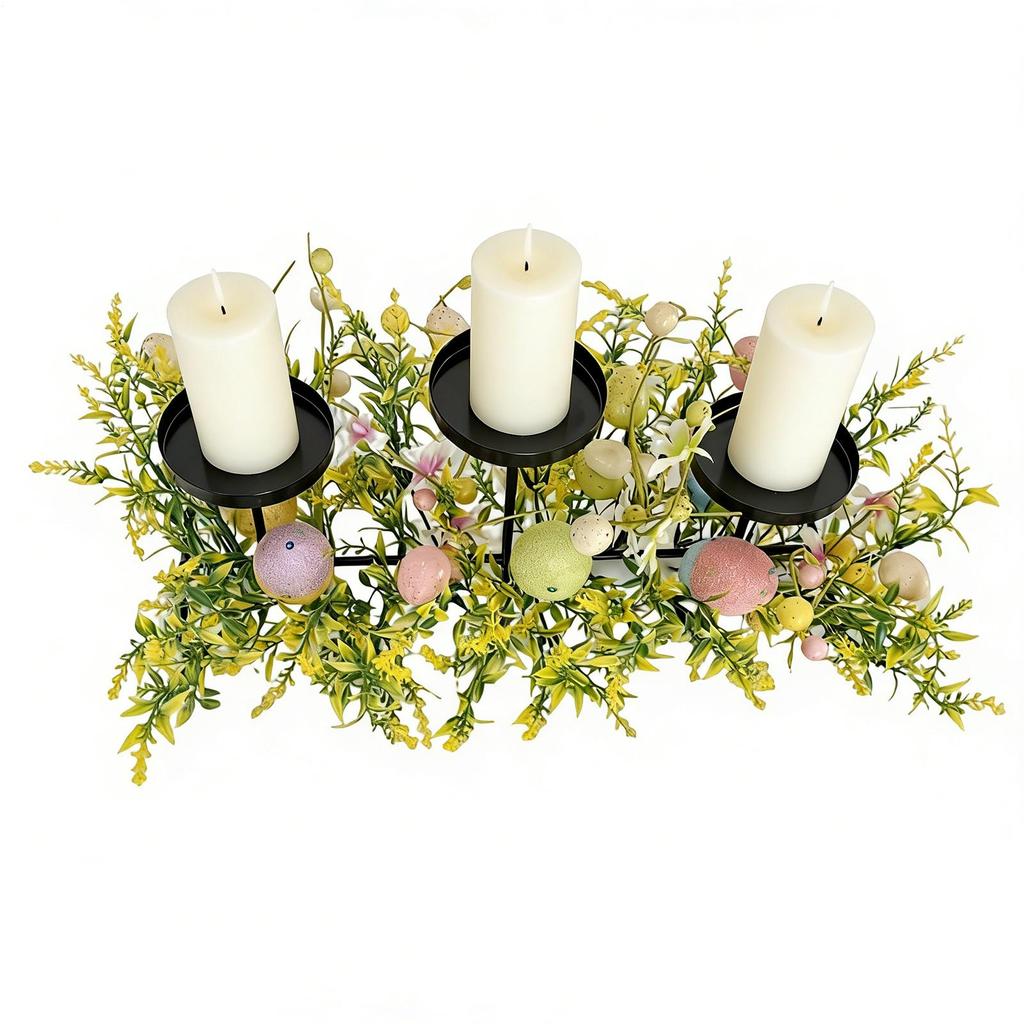 Easter Candle Holder 3-Tray Spring Metal Colorful Egg Desktop Decoration Table Iron Candle Holder Decor For Dining Living Room