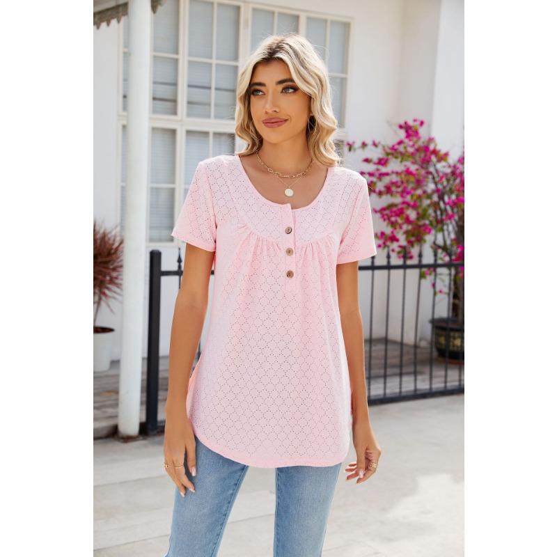 YYFS Dámská móda Ležérní Léto Jaro Jednobarevné halenky a košile s krátkým rukávem a výstřihem do O