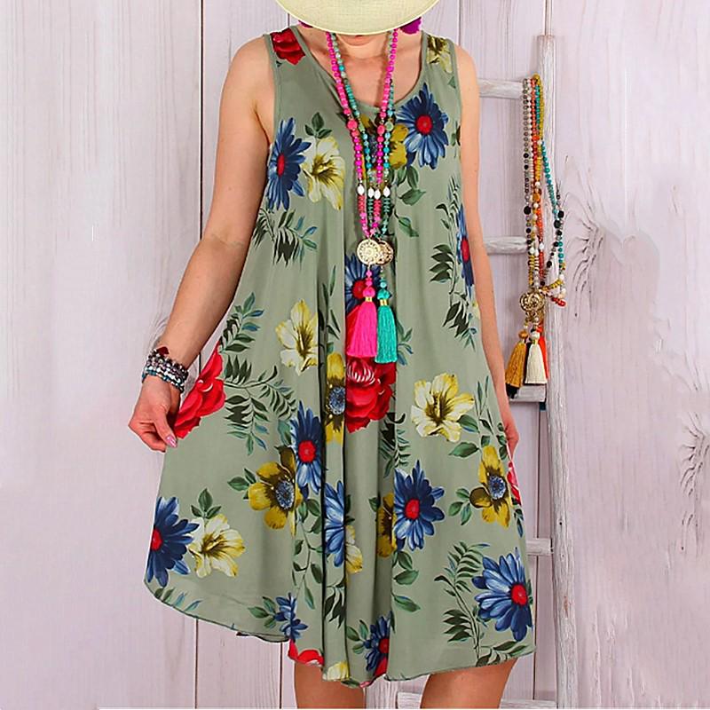 Summer New Loose Print Sleeveless Women's Dress