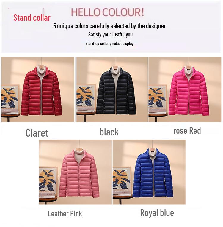 Korean Style Womens Lightweight Cotton Down Jacket Loose Fit Short Hooded Stand Collar Autumn Winter Coat