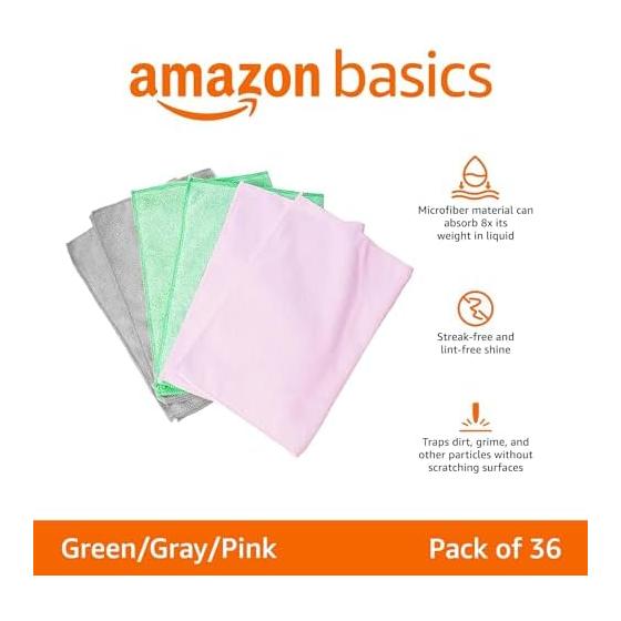 Cloth Microfiber Multipurpose Cleaning Car Wash Dish Cloth 36 Pieces (40 X 30 Cm) Green, Gray, Pink