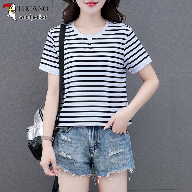 Woodpecker Women's Striped Cotton Short Sleeve T-Shirt