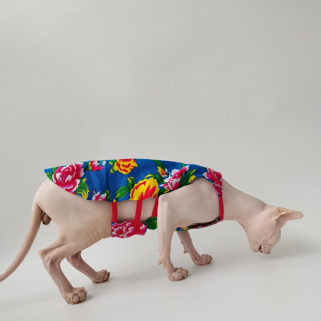 Zomer Dunne Katoen Buikzak Sphynx Naaktkat Devon Kleding Noordoost Grote Bloem Feestelijk