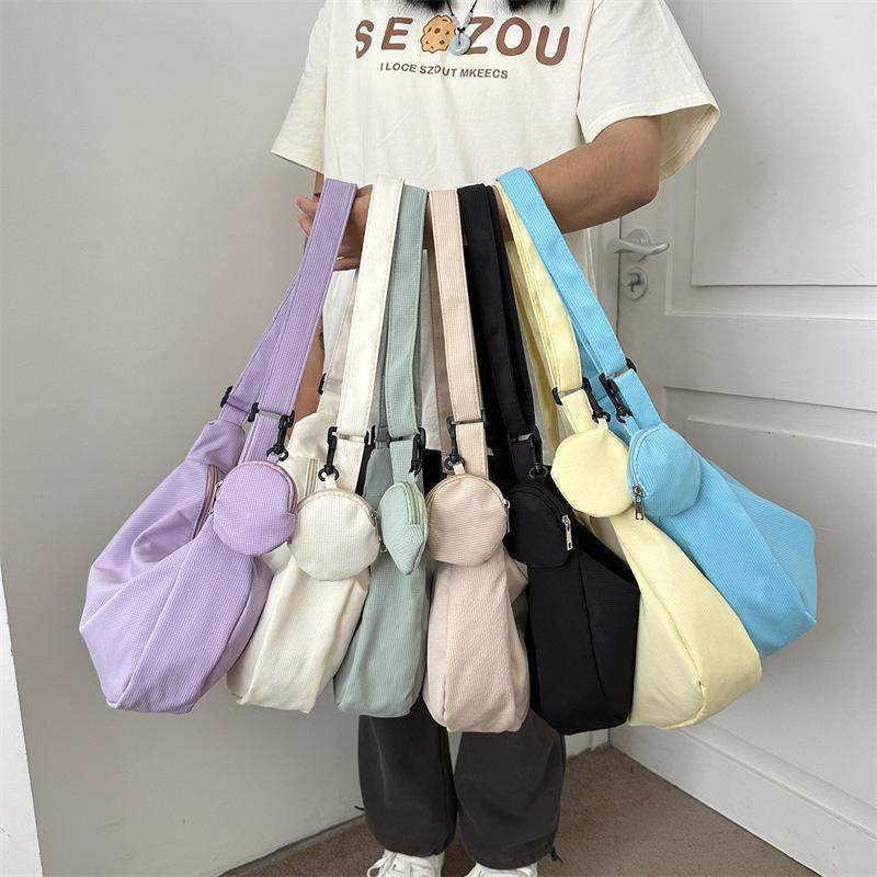 Nylon Clutch Bag for Women Fashion Solid Color Shoulder Crossbody Purse Trendy Daily Casual Handbag KTB
