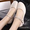 Coarse Heel Single Shoes Women's Spring and Autumn Mother Shoes Flat Bottom Low Heel Round Head Women's Leather Shoes Soft Sole