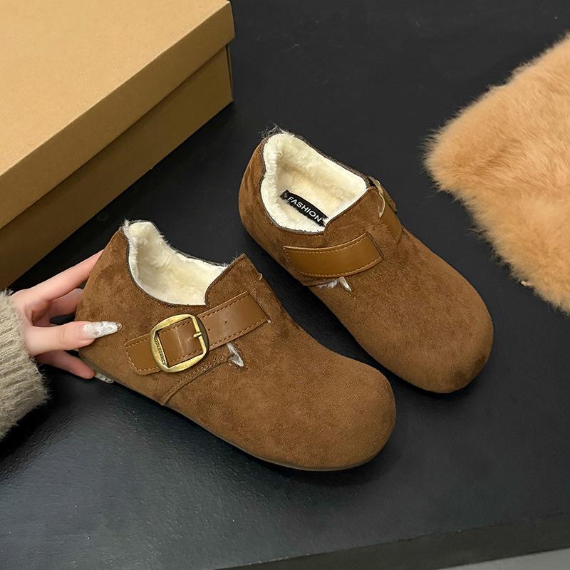 New autumn and winter fluffy shoes for women, velvet Birkenstocks, lamb velvet bean shoes, warm cotton shoes
