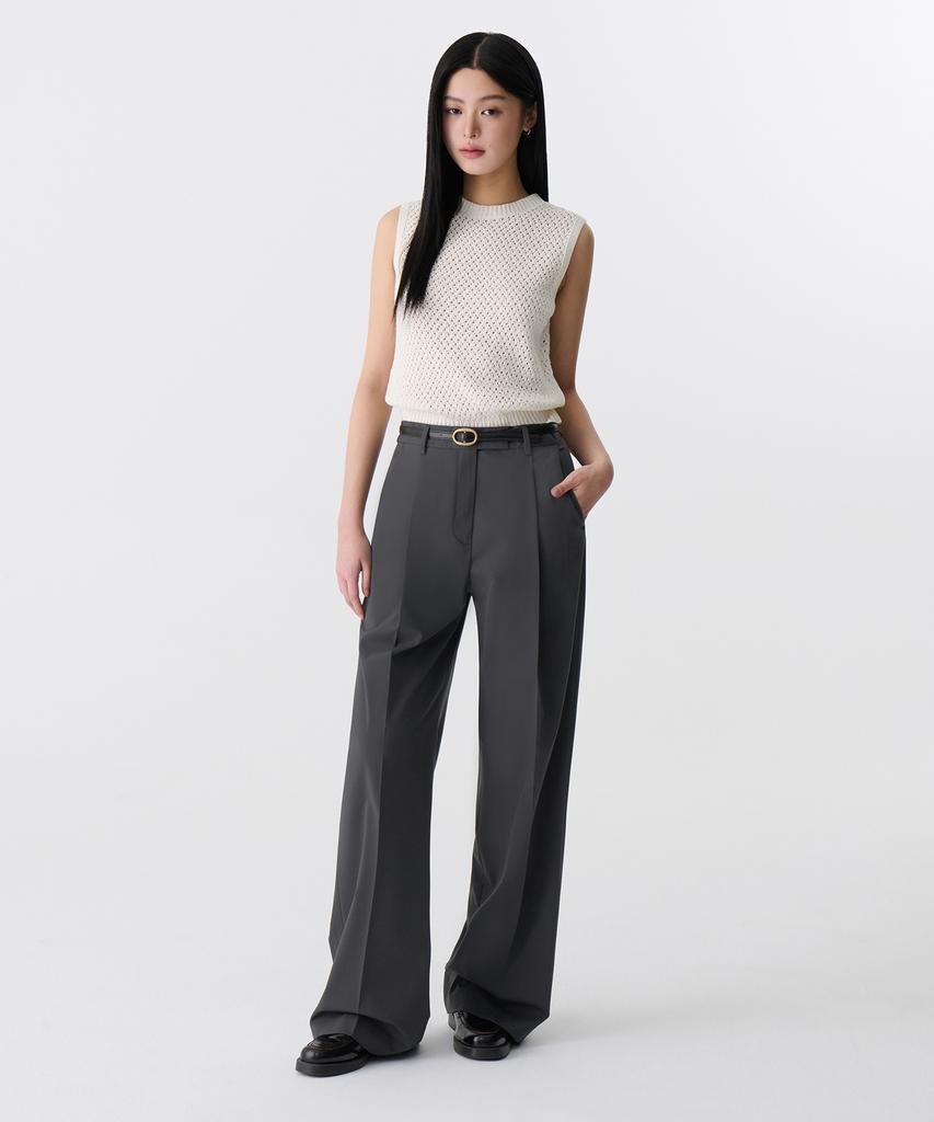 MUSINSA STANDARD WOMAN [Cooltandard] Women'S Low Waist Deep Tuck Wide Hidden Banding Slacks [Gray]