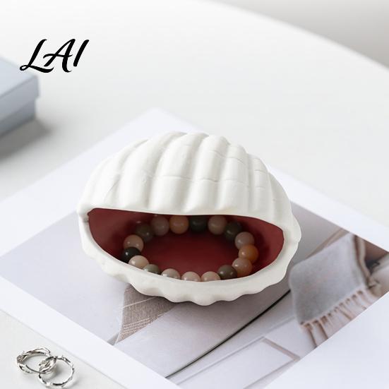 Minimalist Home Decor Ocean Theme Ceramic Jewelry Tray for Vanity Rings Earrings Necklaces Decorative Small Item Organizer Shell/Conch Trinket Dish