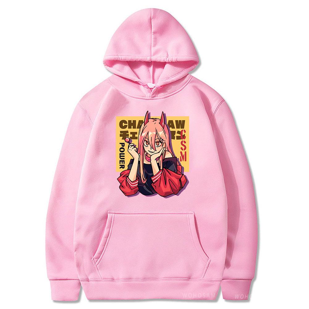 2026 Anime Power Chainsaw Man Makima Warm Hoodie Kawaii Girl Graphic Harajuku Cartoon Otaku Sweatshirt Autumn Winter Sweatshirt