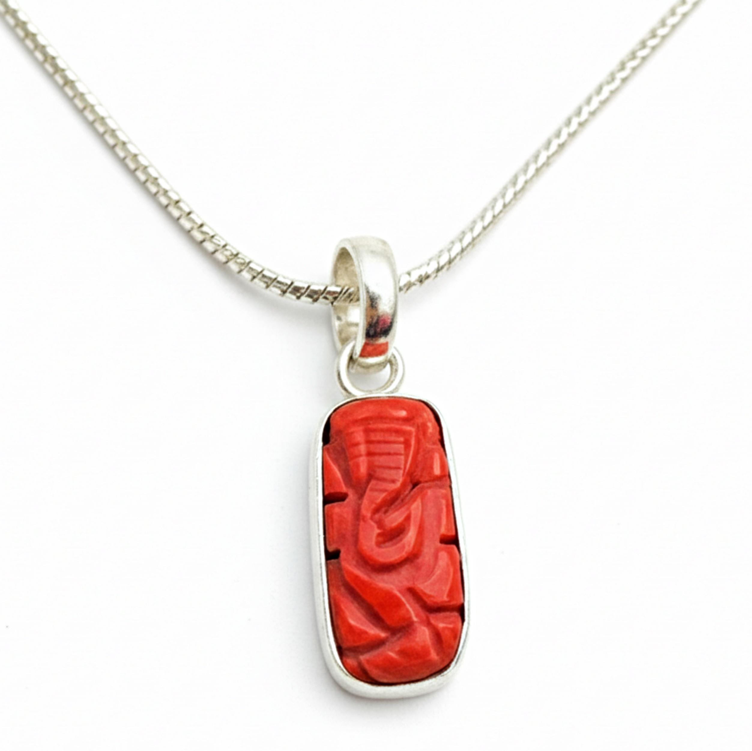 

Подвеска Ганеша из натурального красного коралла, серебро 925 пробы, ручная работа, подвеска-бог с драгоценным камнем серебряный