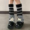 Women's Black and Gray Striped Star Leg Warmers: Knitted Slouch Socks for Spring, Autumn, and Winter - Wide-Leg, Calf, JK Style.