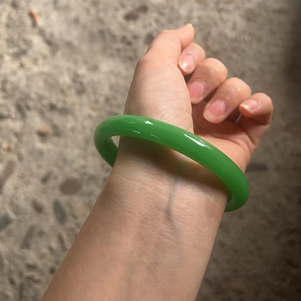Fresh Sweet Cute Beautiful Retro Round Strip Thick Glass Anti Jade Ice Penetrating Texture Bangle Bracelet Accessories Jewelry