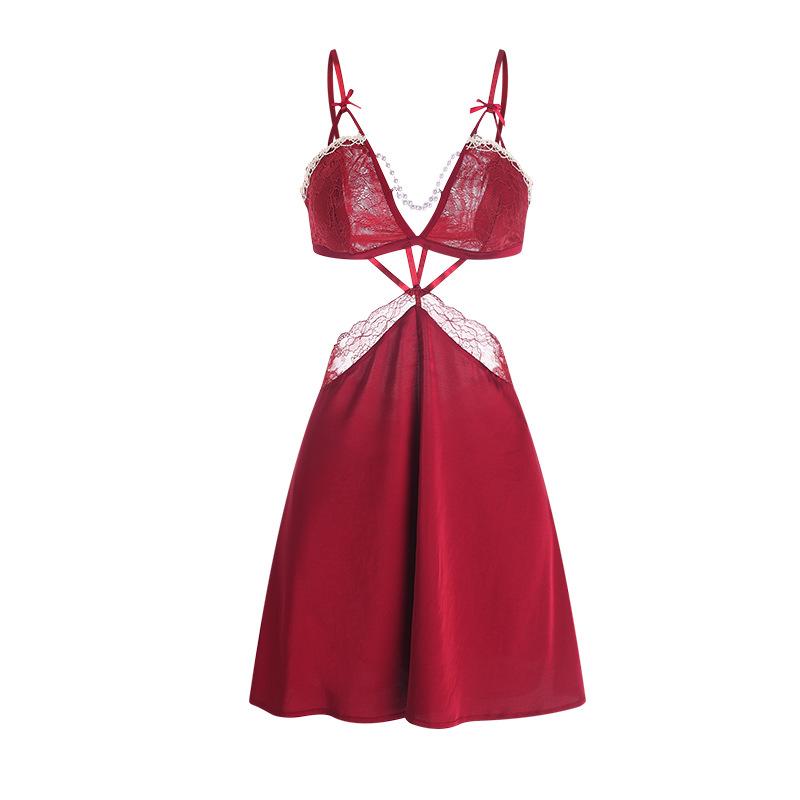 Women's Satin Lace V Neck Padded Cutout Cami Sleep Dress with Robe Lounge Set