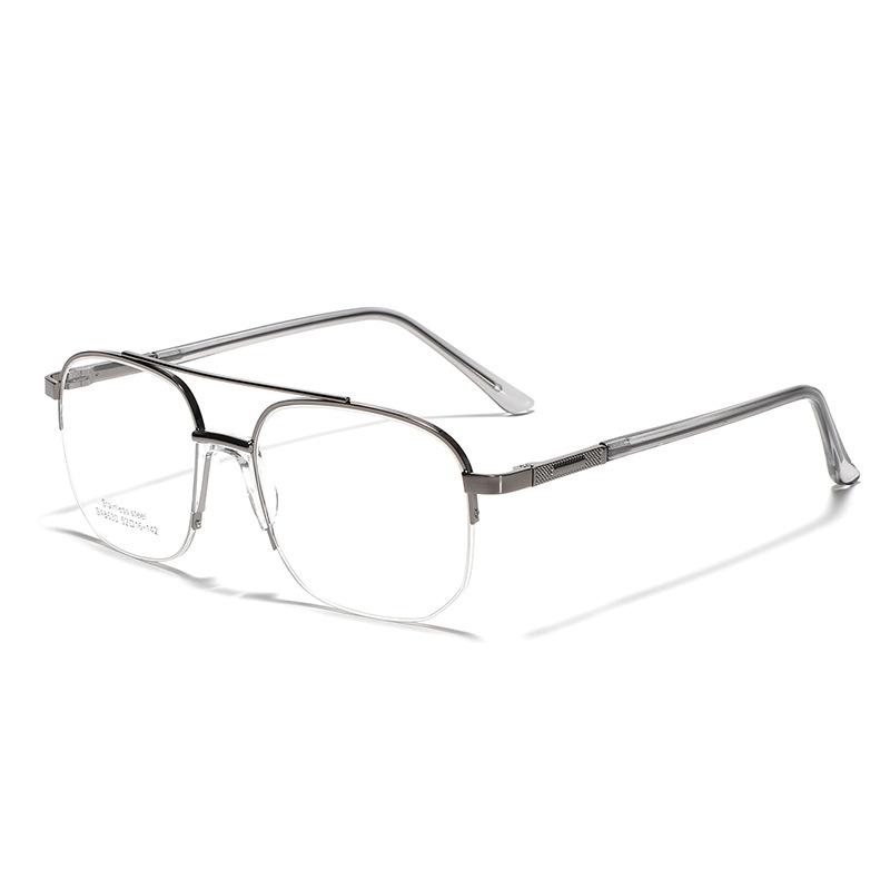 Glasses Half Frame Metal Double Beam Square Glasses Frame Male Saddle Nose Pad Commuting Simple Flat Glasses Female