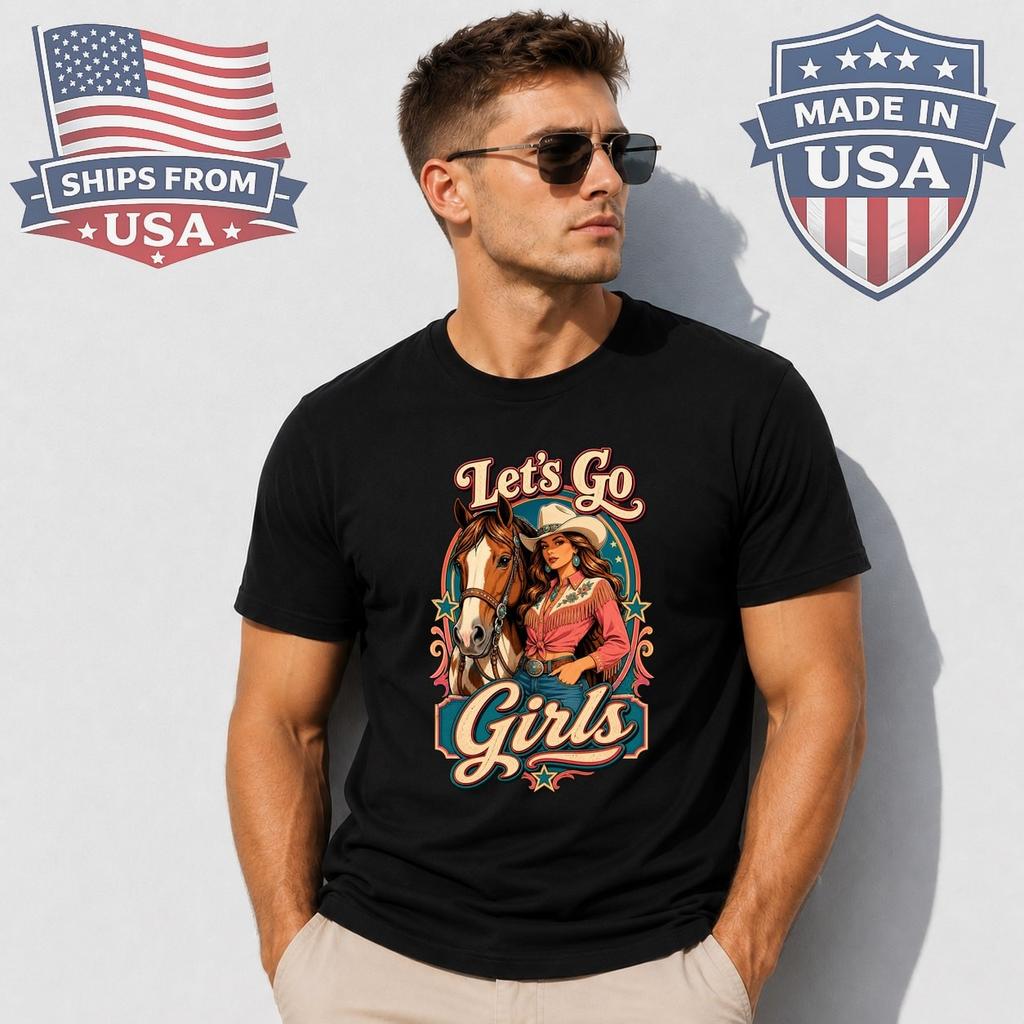 Let's Go Cowgirl With Horse Graphic T-Shirt Western Rodeo