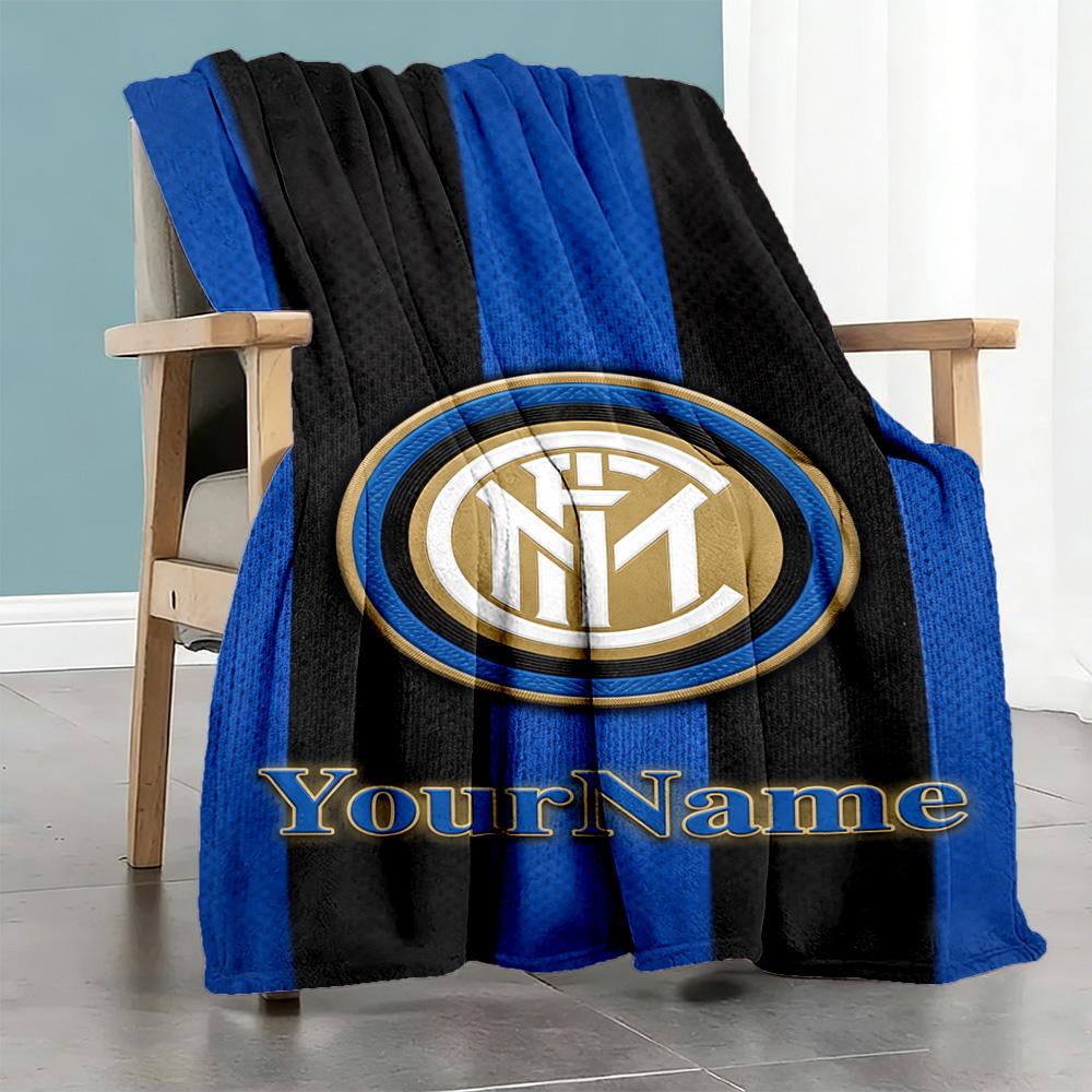 Inter Milan Customize Text Blanket Lightweight Customizable Blanket Comfortable Great for Living Room Sofa Bed Picnics All-Season Use