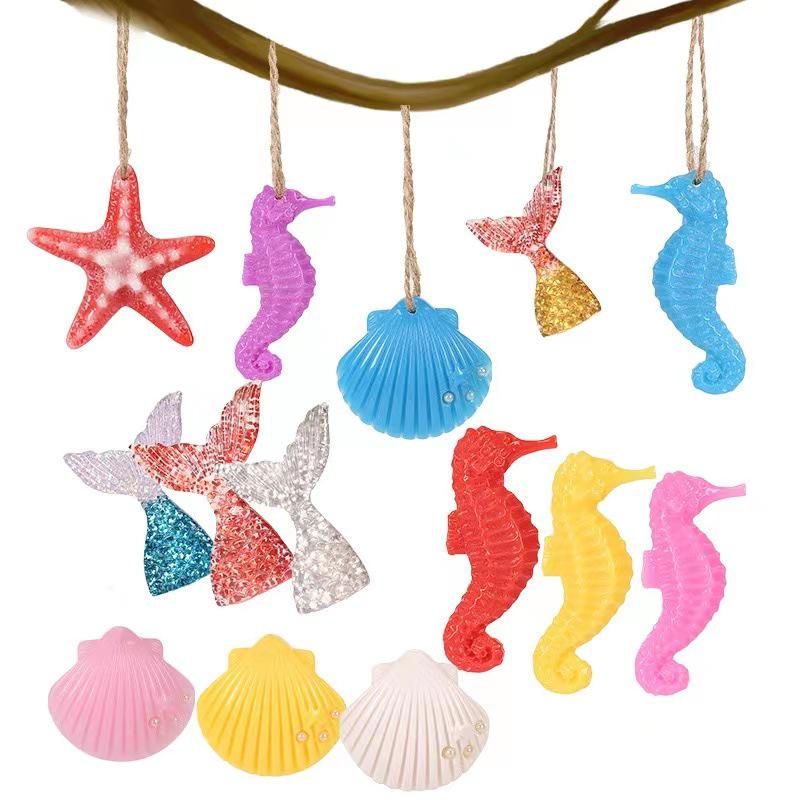 Mediterranean Starfish & Seahorse Resin Pendant with Hemp Rope
