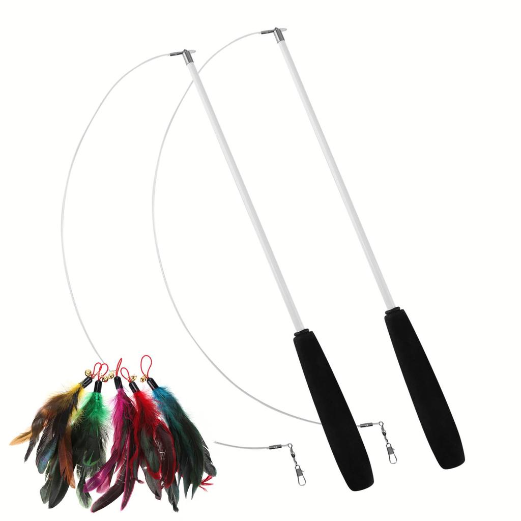 Cat Teaser Wands Interactive Fishing Pole Wand Stick Multi-function Training Toy Replacement Kitten Teaser Feather Cute Cat Toy