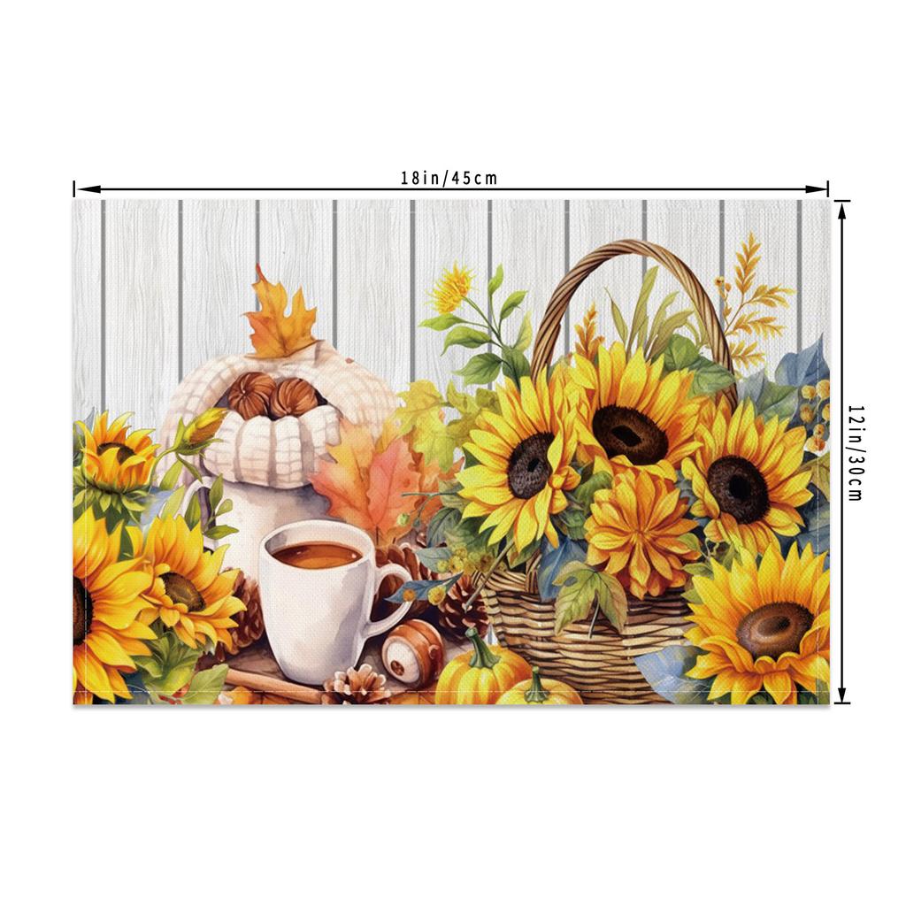 Autumn Harvest Placemats Sunflower Pumpkin Fall Leaves Printing Cozy Seasonal Table for Dining High Tea Wedding Decoration