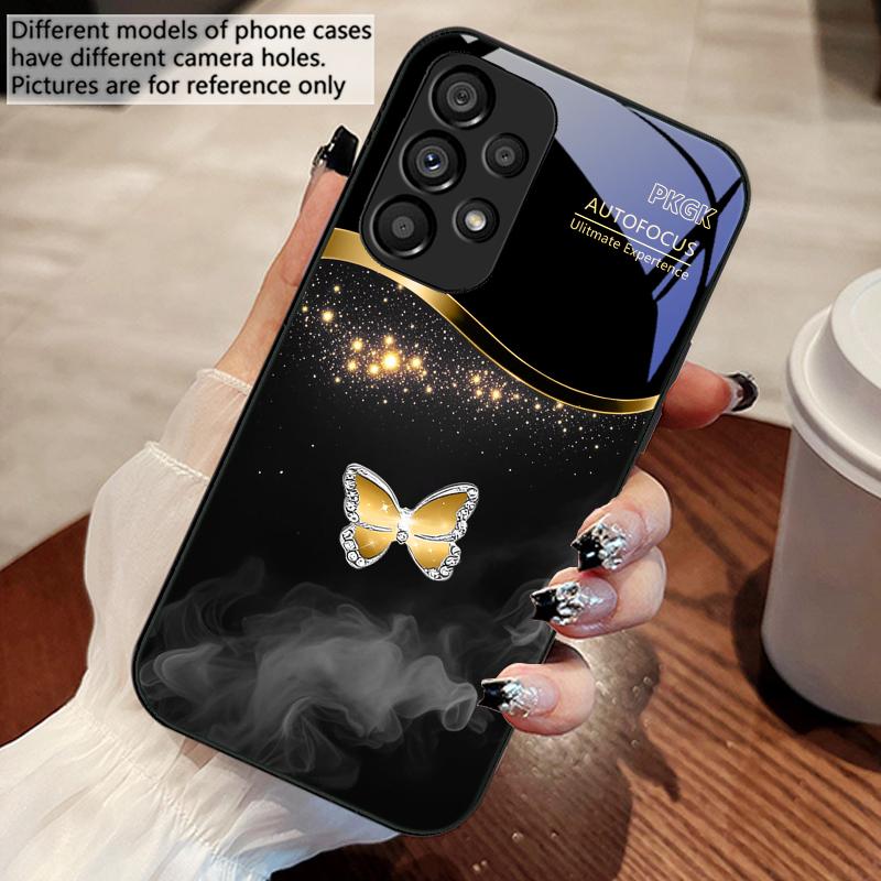 Pink Butterfly Ash Blue For Samsung Galaxy S10 4G S20 11E 30 S21 22 S24 Fe Pro S23 S25 Ultra 5G S9 Tempered Glass Phone Case