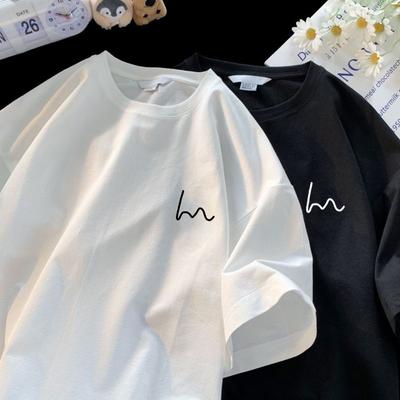 Pure Cotton Short-sleeved T-shirt Men's New Summer Couple Wear Versatile Half-sleeved T-shirt Trendy Brand Ins Loose Casual Bottoming Shirt