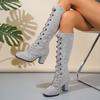 Fashion 8CM Knee High Women Boots Autumn woman shoes Winter Lace Up Vintage Flat Shoes Sexy Steampunk Leather Buckle Ladies Snow Boots