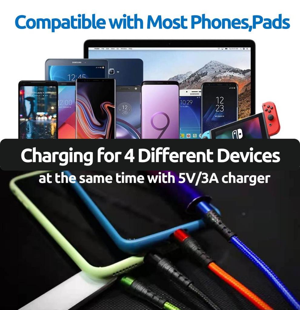 GIMIRO 4 in 1 USB Cable [120cm]Fast Charging Type C USB C Cables for Android Phones Compatible with Huawei Samsung Xiaomi Google i,Phone