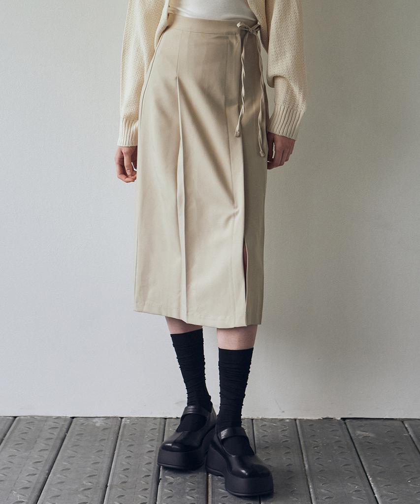Nigaennikol Ribbon Pintuck Long Skirt_Light Beige