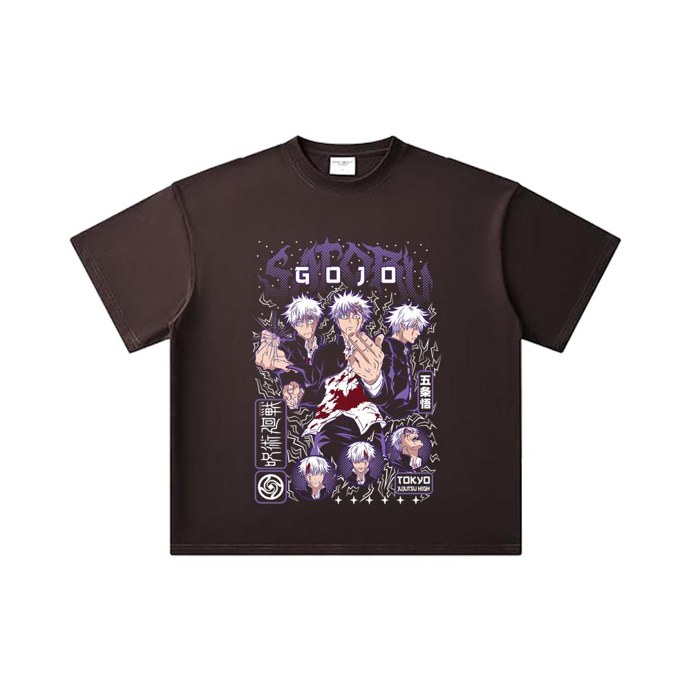 260 GSM Doppelgarn 32er Zählung 100% Baumwolle Jujutsu Kaisen V24 Gojo Aufdruck Unisex Schweres Baumwoll-T-Shirt