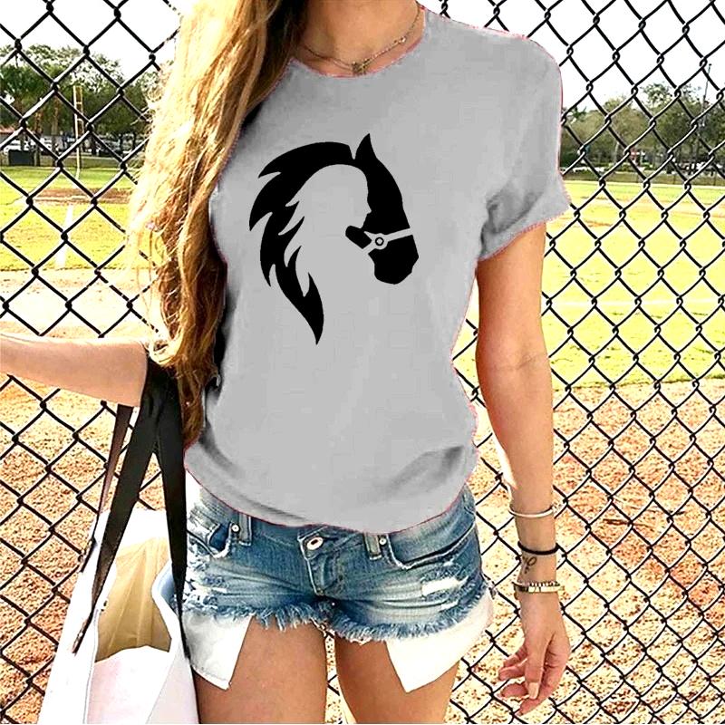 Cute Horse Head Print T Shirts for WomenGirls Casual Round Neck Tees Top 2026 New Year Summer Womens Fit Tee Shirts