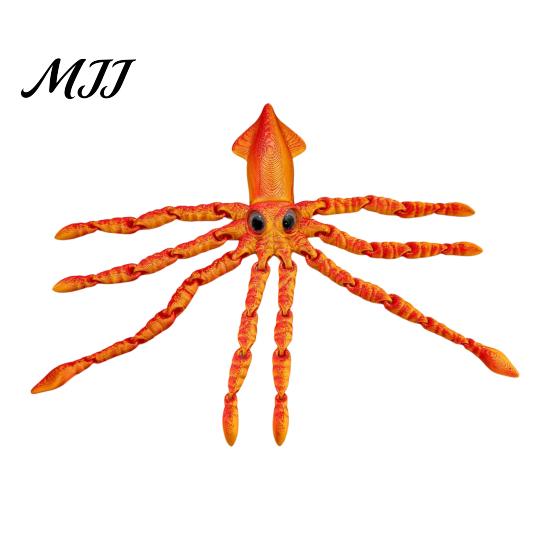 Articulated Ocean Creature Decor 3D Printed Squid Fidget Toy, Flexible Marine Animal Figure, Decompression Educational Cognitive Teaching Aid Sensory