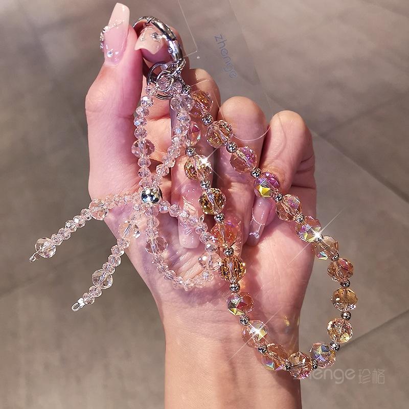 

Premium Crystal Phone Charm, Instagram Style Luxury Wristlet Lanyard for Women, Short Beaded Phone Strap, Elegant Phone Case Accessory