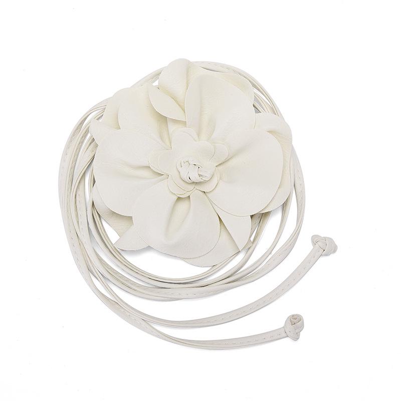 Bohemian Style PU Leather Floral Waist Tie Belt with Bow