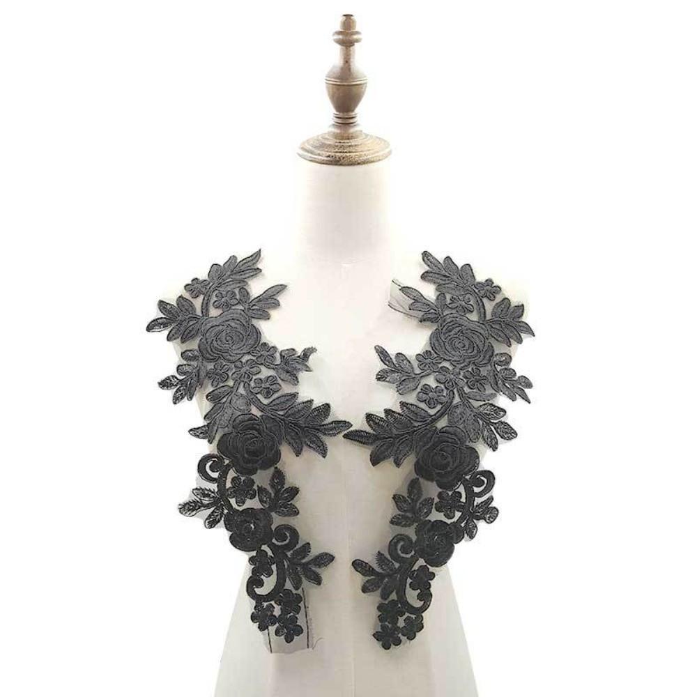 

1Pair Clothing Accessories Embroidery Floral Applique DIY Handmade Floral Patches Bag чёрный