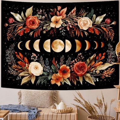 Bohemian Moonphase Flower Butterfly Tapestry Living Room Bedroom Yoga Meditation Room Wall Hanging Home Decoration