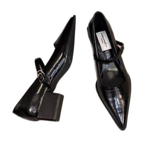 [Ushilai] Schwarze Temperament spitze Einzelne Schuhe Damen 2025 Frühling neu Retro Ein-Wort-Schnalle Mary Jane Schuhe