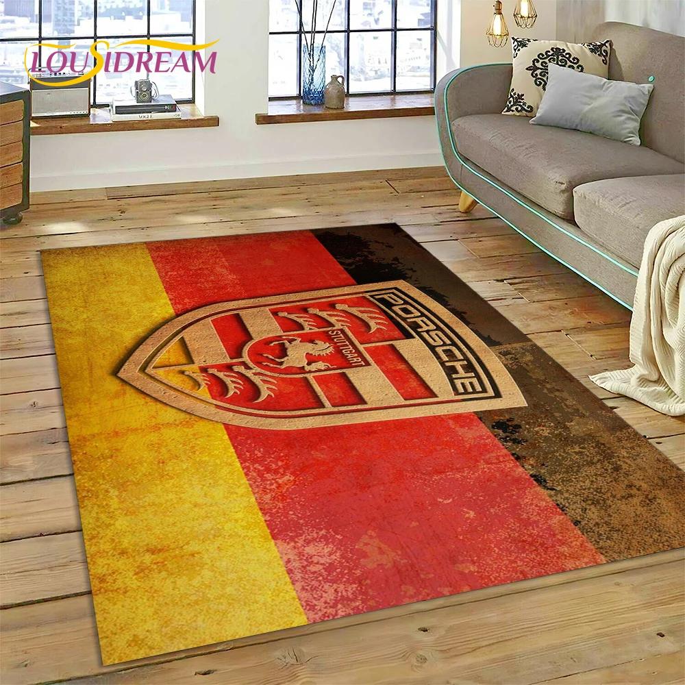 Car Logo P-Porsche 3D Printing Rug Carpet for Living Room Bedroom Home Decor,Floor Mat Non-slip for Sofa Doormat Gift Kids Play