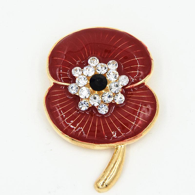 Red Oil-Drip Gold Rhinestone Poppy Brooch - UK s Best Selling Style (B868.19) Zhenyao Jewelry