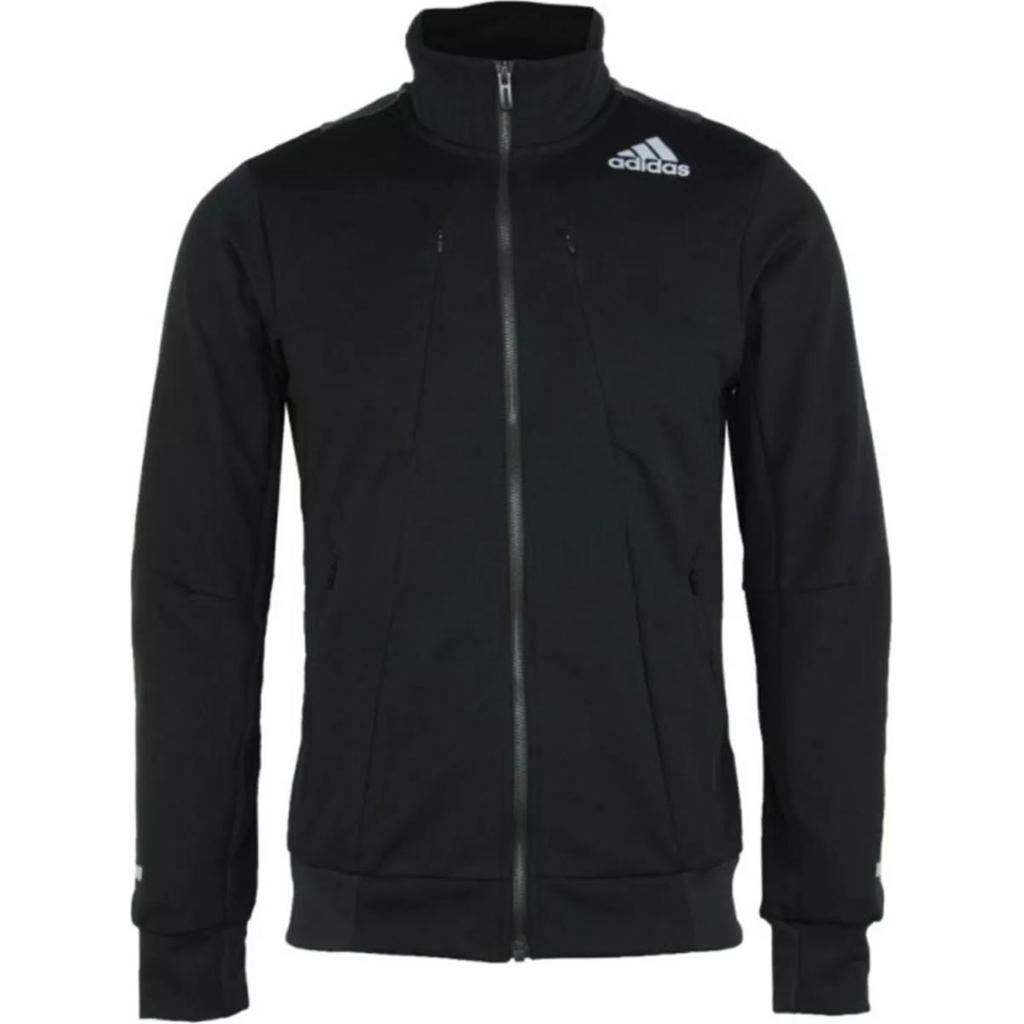 Adidas Logo Print Stand Collar Zip Jacket Men Outerwear Black GL2188