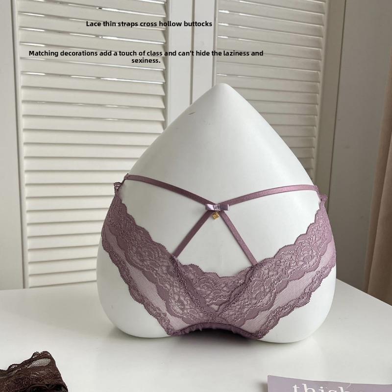 Lady Summer Pure Desire Sexy Lace Cross Thin Band Hollow Beautiful Buttock Triangle Briefs