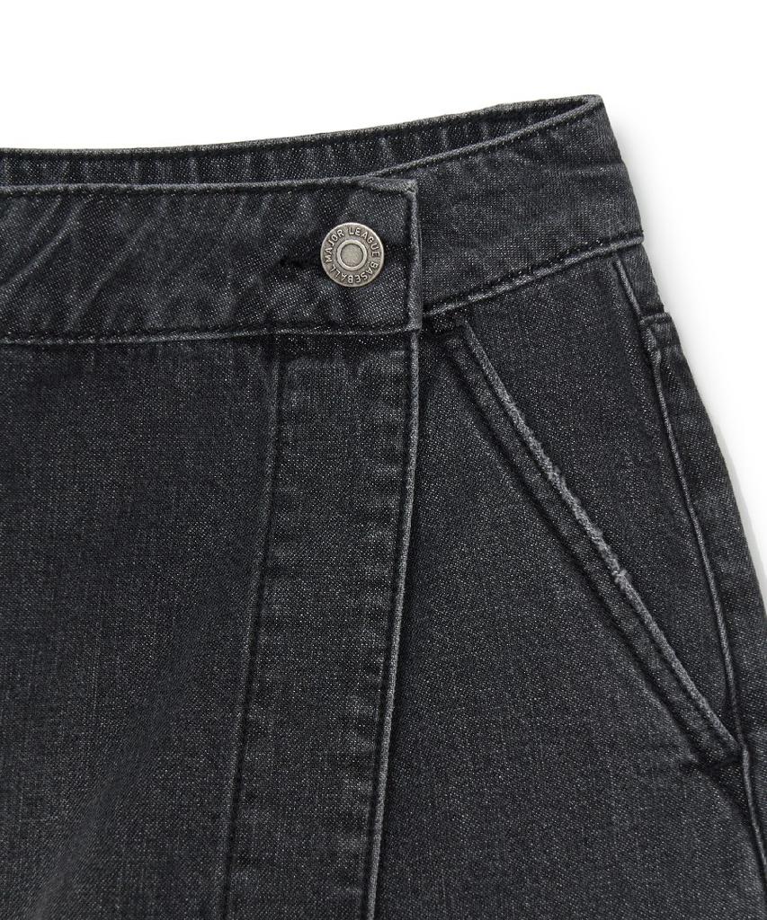 Emelbi Women'S Basic Small Logo Cargo Denim Wrap Skirt Ny (Black)