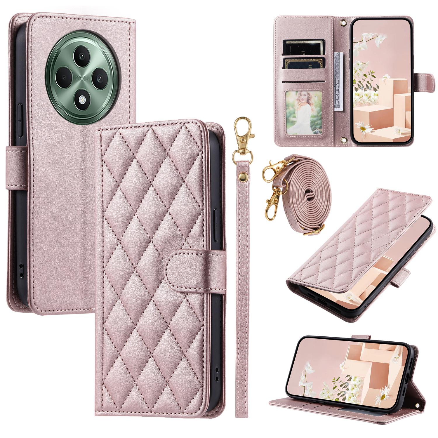 For Oppo Reno12 F 4G Wallet Case Rhombus Grid PU Leather Phone Cover F