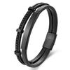 Black Leather Cord Cowhide Men's Double-layer Genuine Leather Woven Bracelet, Handmade Multi-layer Leather Bracelet