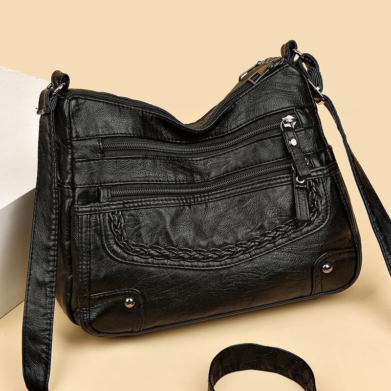 2025 Women's Soft Leather Shoulder & Crossbody Bag Versatile Multi-Pocket Shoulder Bag for Middle-Aged & Elderly
