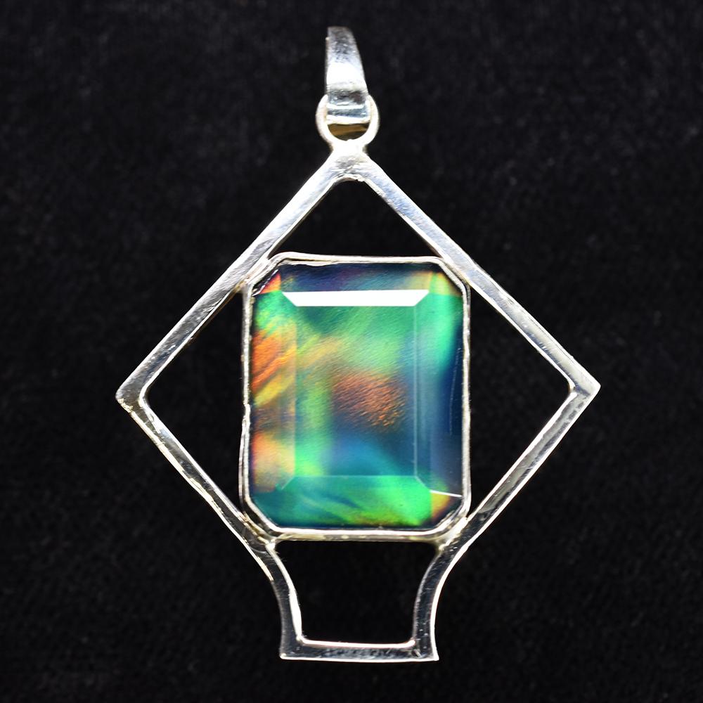 Natural Emerald Pendant Ammolite 32ct 925 Sterling Silver Gems Jewelry Gemstone Jewelry Gift
