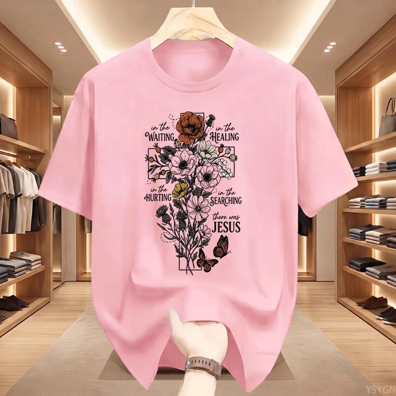 There Was Jesus T Shirt Floral Cross Tshirt Christian Faith Based Gift For Unisex Unisex Religious Printed Short Sleeve Tshirts Top