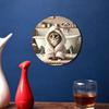 Vintage Metal Wall Art Round Cozy Cat Bathrobe Waterproof Scratch Resistant Aluminum Sign for Home Decor