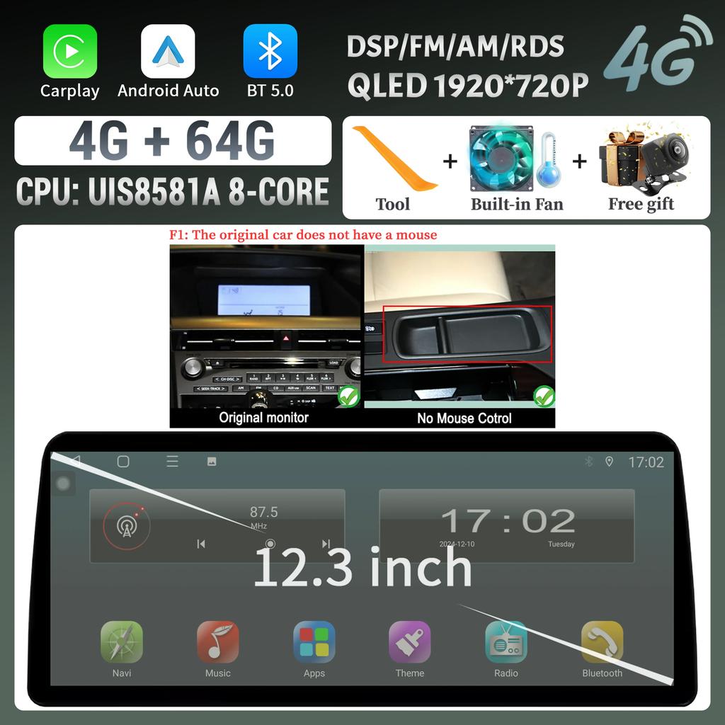 12.3inch For Lexus RX 2009-2014 Android 14 Car Radio Multimedia Navigation 4G GPS Wireless  Carplay Touch Head Unit Screen