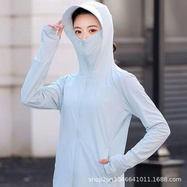 Women Ice Silk Sun Protection Jacket Summer Thin Hooded UPF50+ UV Protection Cool Breathable Sun‑Shield Coat With Big Brim Hat